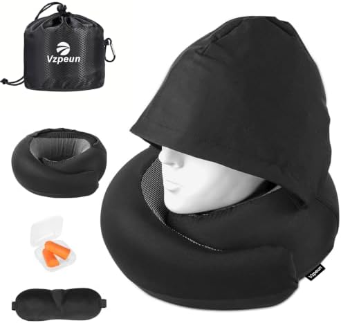 Travel Pillow - Hooded Neck Pillow Airplane Memory Foam Filling