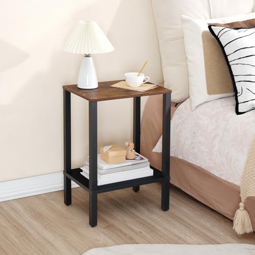 HOOBRO End Tables Set of 2, Small Side Tables with 2-Tier Storage Shelves