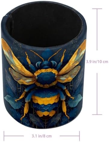 Leather Pen Holder for Desk, Bee Pencil Cup Pen Organizer Makeup Brush Holder for Office Home Kids Countertop Desk Accessory Storage