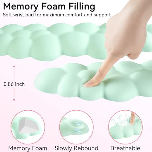 Sushret Cloud Wrist Rest for Computer Keyboard and Mouse Pa, Light Green