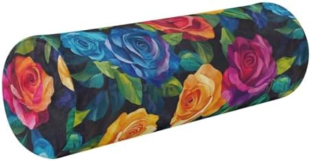 Black Vivid Colorful Roses decorative Bed Neck Roll Pillow Roller Pillow For Neck Massage Table Cushion Pad Foam Lumbar Support For Bed almohada para yoga