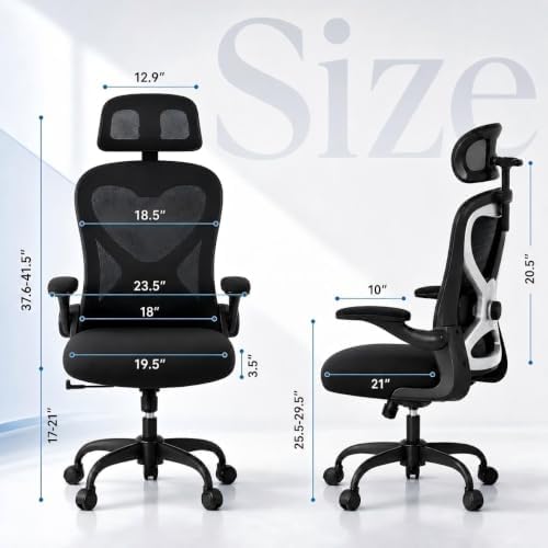 Ergonomic Office Chair for Long Hours and Back Pain Relief, Space-Saving Design with Adjustable Lumbar Support, Flip-Up Arms, 3D Headrest, Tilt & Rock, 330 LBS, Black/Silver