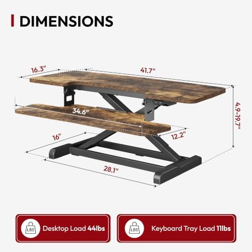 SANODESK Standing Desk Converter with Electric Motor 42" Height Adjustable Riser for Office Home,Dual Monitor and Laptop Workstation with Large Keyboard Tray, Rustic Color