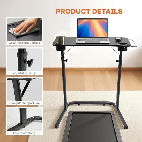 Treadmill Desk, Small Standing Desk for Walking Pad, 30-47 Inch Adjustable Height Walking Pad Stand for Treadmill, Portable Standing Table for Bike and Home Office Work - Black