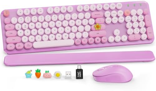 Wireless Keyboard and Mouse, Round Keycaps, Magnetic Wrist Rest, Lilac