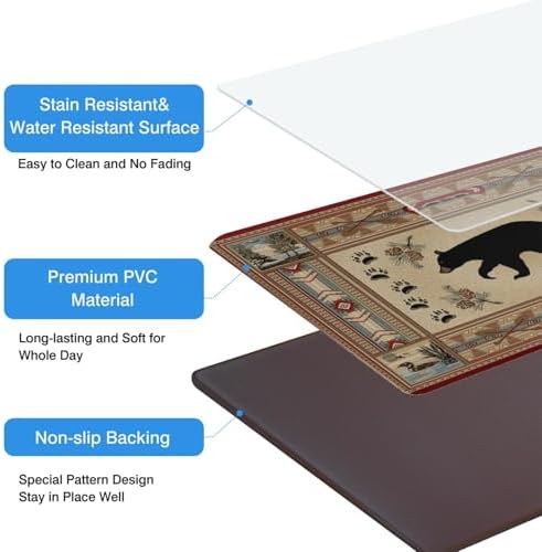 Rustic Lodge Bear Anti Fatigue Kitchen Mats, 17.3"x47"+17.3"x29"