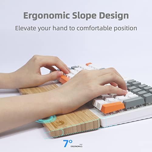 MANBASNAKE Ergonomic Bamboo Wrist Rest for Mechanical Keyboard, White, Minimalist Style, Hard Wrist Rest for Easy Typing and Pain Relief, Anti-Slip Keyboard Rest for Laptop/PC Gaming/Mac (98-Key)