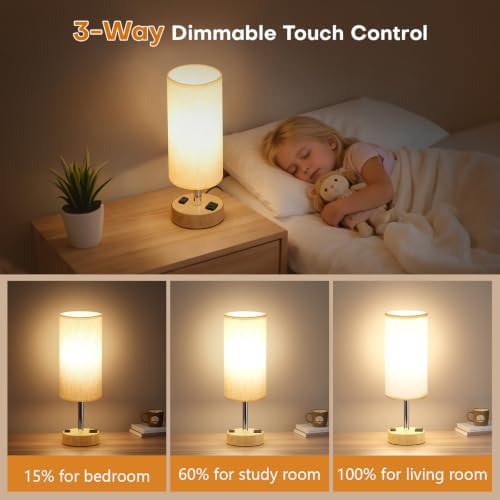 MOICO Table Lamp for Bedroom, Touch Nightstand Lamp with 10W USB Charging
