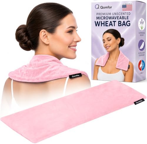Qomfor - Microwavable Heating Pad - Pink - Lavender Scented Heat Pack - Therapeutic Heat Wrap for Neck, Shoulders & Period Cramps Pain Relief - Reusable Hot/Cold Therapy Bag