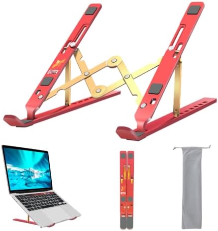 Laptop Stand, Computer Tablet Stand, Adjustable Aluminum Foldable Portable Laptop Holder Riser, Compatible with MacBook Air Pro, Lenovo, HP, Dell, More 10-15.6” Laptops and Tablets (Red)