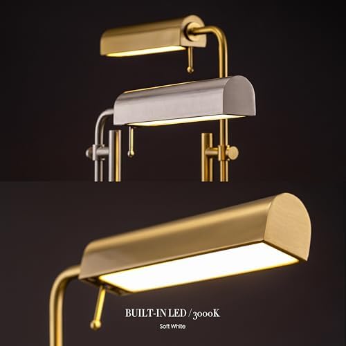 O'Bright Aurora LED Pharmacy Desk Lamp - Swing Arm, Industrial Design for Reading, Crafting, Work,10W LED, Adjustable Height 18.5-24.5 inches - Ideal for Living Room, Bedside, Office, Antique Brass