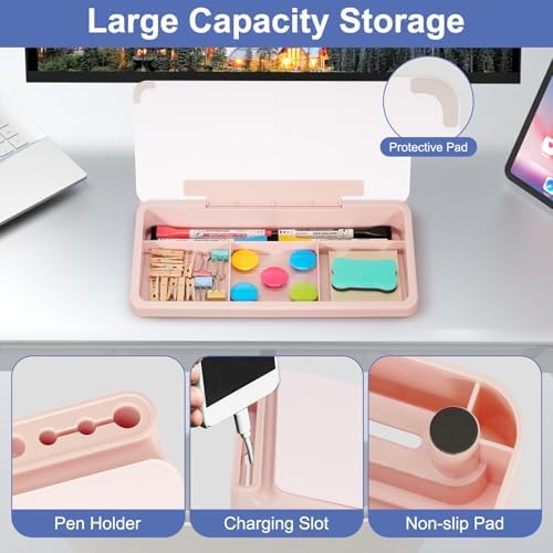 DOLLAR BOSS 12"x7" Small Glass Desktop Whiteboard, Pink