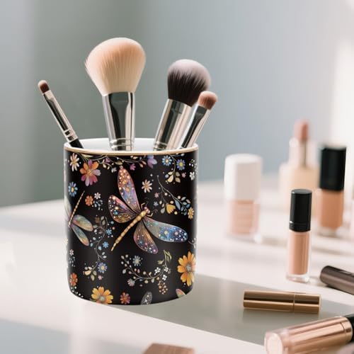 Pen Holder, Pencil Cup for Desk, Cute Makeup Brush Holder, Durable Ceramic Organizer Decor for Room, Office, Classroom, Cute Dragonfly Pattern