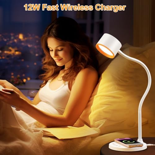 LED Desk Lamps for Home Office with USB Charging Ports Wireless Charger