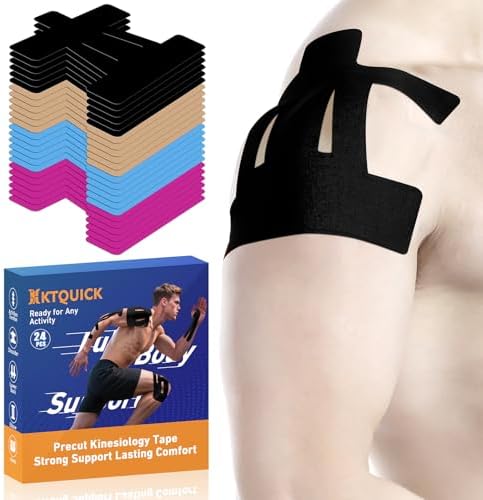 KTQUICK Precut Kinesiology Tape for Shoulder, 24 PCS, 20% Stronger Adhesive