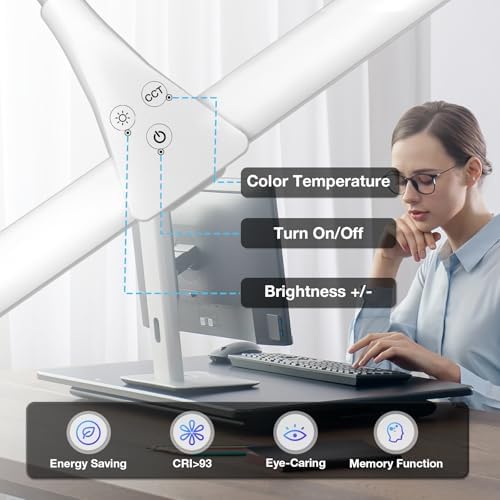 Hensam 31.5in Desk Lamps for Home Office, LED Desk Light with Clamp