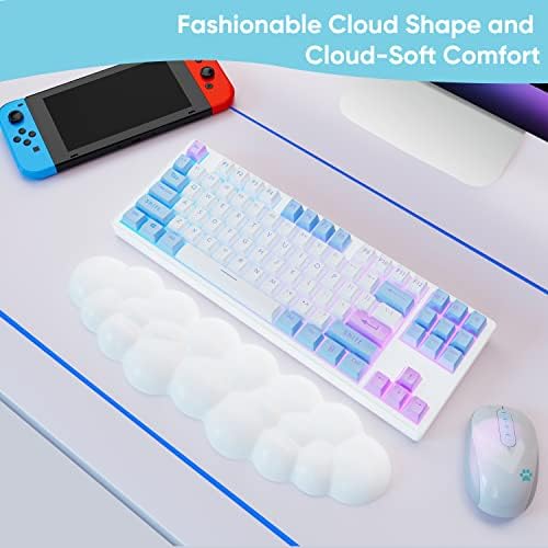 Cloud Wrist Rest Keyboard, White Cloud Palm Rest with PU Leather Memory Foam Cute Keyboard Rest for Wrist Support and Arm Rest, Desk Cloud Wrist Pad for PC Gaming/Hand Cushion/Computer/Office