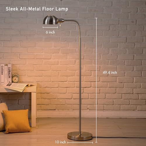 O'Bright Adjustable Floor Lamp with Flexible Gooseneck and Rotatable Shade, E26 Socket, 10-Inch Base - Ideal for Reading, Bedside, Living Room, Brushed Nickel