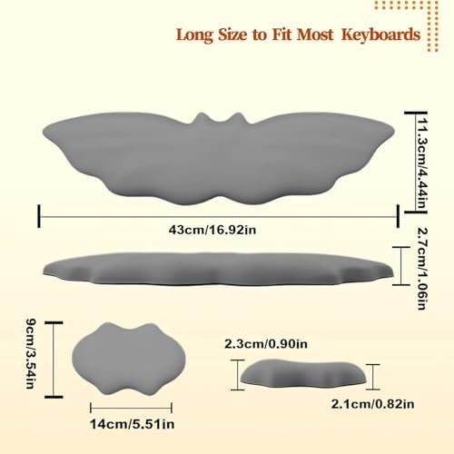 Halloween Bat Keyboard Wrist Rest Set, Ergonomic PU Leather Wrist Support for Keyboard & Mouse, Soft Memory Foam Wrist Pad with Non-Slip Base for Office, Gaming, Laptop & Compute(Grey)