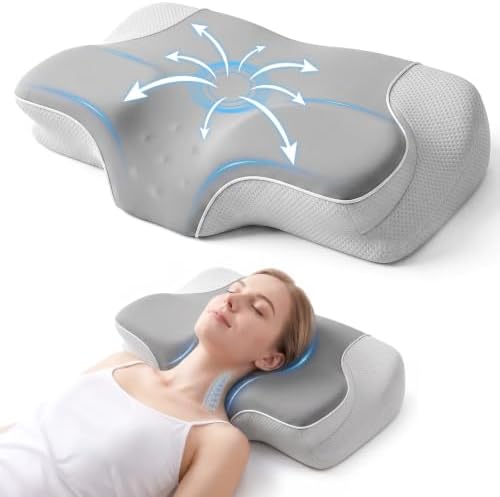 Cervical Neck Pillow for Pain Relief, Ergonomic Memory Foam Pillow for Neck & Shoulder Support，Grey, 60 * 36 * 13cm, Cooling Pillow for Side Back & Stomach Sleepers with Washable Cover