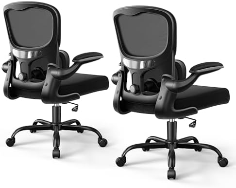 ALLGOD Ergonomic Office Chair, Breathable Mesh Ergonomic Desk Chair with Adjustable Lumbar Support, Flip-up Armrests, Computer Chairs Comfortable for Home, Office, Work, 300lbs, Black (2Pack)