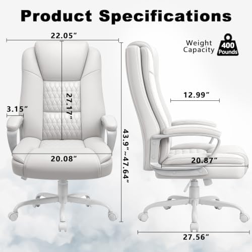 OFIKA Home Office Chair, 400LBS Big and Tall Chair Heavy Duty Design, Ergonomic High Back Cushion Lumbar Back Support, Computer Desk Chair, Adjustable Executive Leather Chair with Armrest