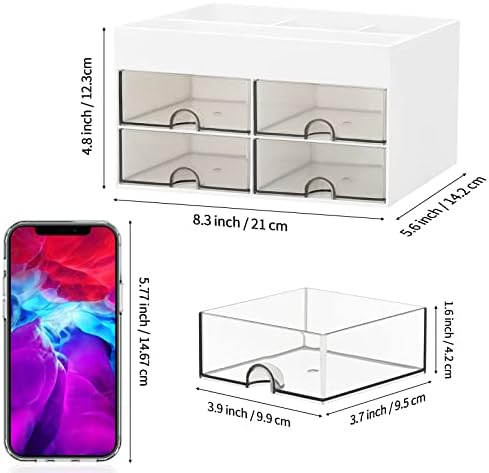LETURE Desktop Organizer with Drawer, Accessories Stationary Organizer Desk Caddy, Pen/Pencil/Business Card/Sticky Note Tray/Paperclip Holder Storage Box (White)