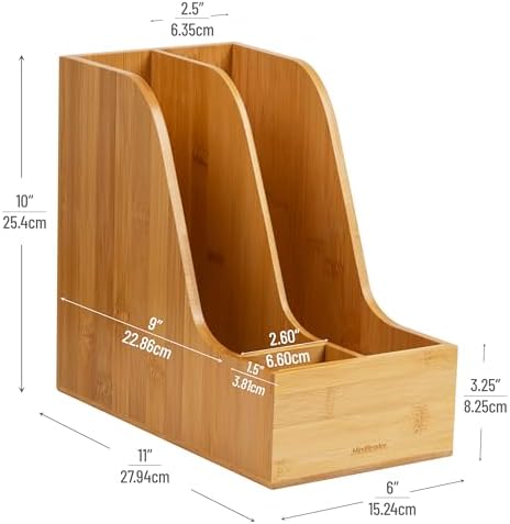 Mind Reader Vertical File Storage, Desktop Organizer, Magazine Holder, Office, Bamboo, 6"L x 11"W x 10"H, Brown