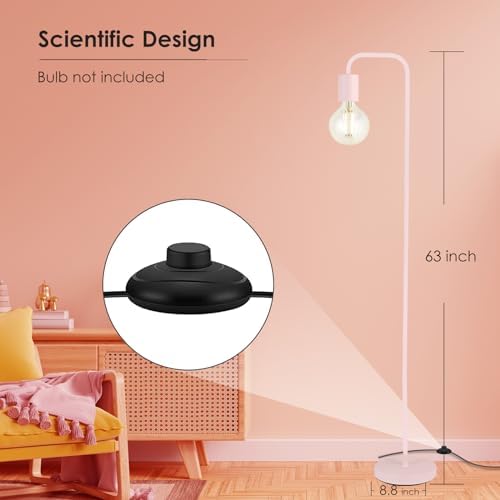 BoostArea Floor Lamp, Modern Cute Pink Floor Lamp, 63Inch Metal Standing Lamp, E26 Socket, On/Off Footswitch, ETL Listed, Tall Thin Skinny Cool Floor Lamp for Living Room, Bedroom Decor, Minimalist