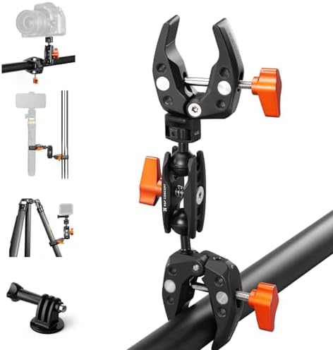 K&F CONCEPT Double Super Clamp Camera Mount with 1/4" Threads Metal Clamp
