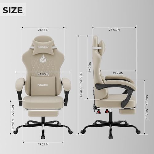Ergonomic Gaming Chair Video Gamer Chairs Gaming Computer Chairs Gamer Chairs for Adults Massage Lumbar Support Swivel Height Adjustable Headrest Backrest Beige