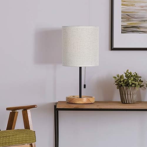 CADUKE Modern Table Lamp, Nightstand Desk Lamp, Bedside Lamp with Wood Base and Linen Shade for Living Room, Bedroom, Office, College Dorm