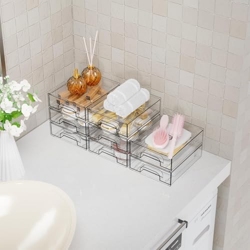 Yieach 2.2'' Tall Acrylic Clear Stackable Storage Drawer Organizer,8 Pack Desk Organization and Storage,Plastic Office Supply Organizer,Drawer Storage Organizer for Makeup,Accessory,Pen,Art Crafts