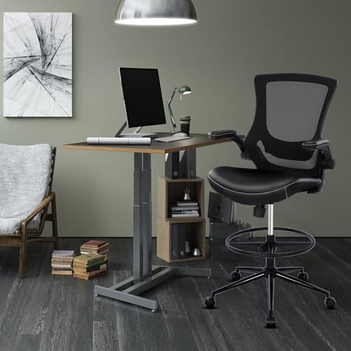 Misolant Tall Office Chair for Standing Desk, Drafting Chair with Footrest Ring, PU Leather Recline High Office Tall Desk Chair with Adjustable Lumbar Support