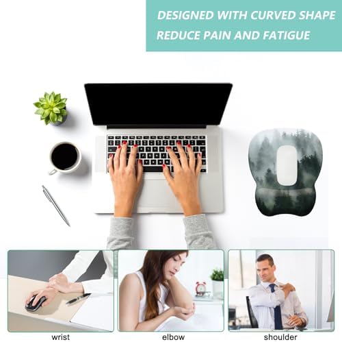 Mouse Pad with Wrist Support, Ergonomic Mousepad with Comfortable Memory Foam Wrist Rest Cushion, Relieve Wrist Pain, Non-Slip Rubber Base Gaming Mice Pad for Home Office Computer Laptop, Forest