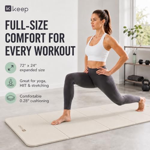 KEEP Foldable Yoga Mat, 7mm Thick TPE Non-Slip Fitness Mat for Home Gym