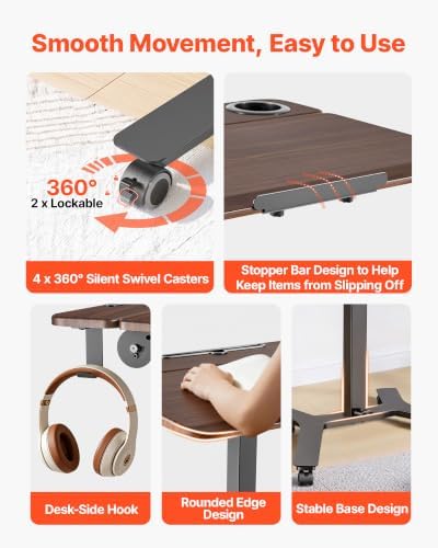 VEVOR Standing Desk, Adjustable Height Mobile Stand Up Desk with Tilting Desktop, 28.2 x 20.7 in Small Computer Sit Stand Workstation, 33 lbs Capacity, Foot Pedal Pneumatic Lift for Home, Office