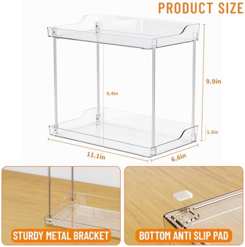 Yieach 2 Tier Bathroom Counter Organizer,Tiered Bathroom Organizer for Makeup,Perfume,Beauty Products,Skincare Organizers Shelf,Vanity Storage Tray for Bedroom,Spice Racks for Kitchen Corner,Rectangle