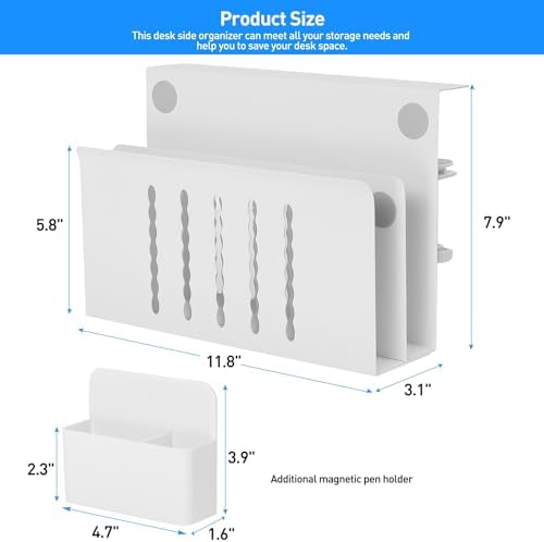 MAXECHO Desk Side Storage, Under Desk Laptop Mount, Table Side Hanging File Organizer, No Drill Clamp On Cable Management Tray, Laptop Holder with Magnetic Pen Holder for Office and Home, Load 22 Lbs