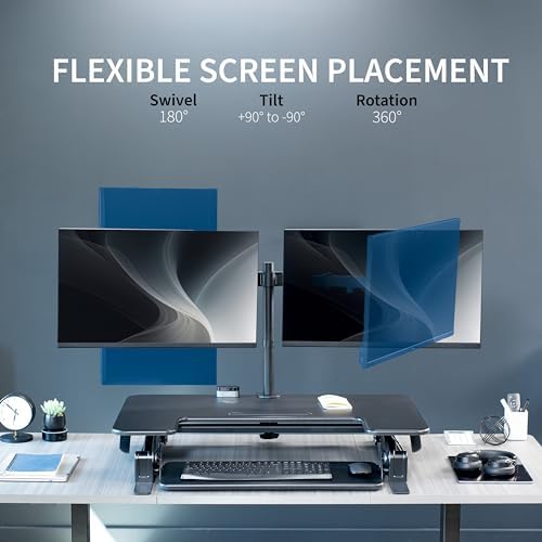 VIVO Black 36 inch Desk Riser with Monitor Mount, DESK-KIT-0V02