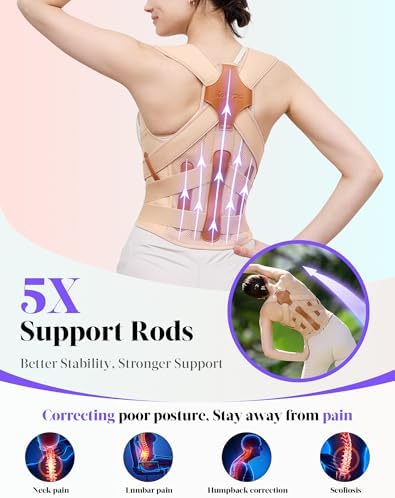 Posture Corrector for Women and Men, Full Back Support Brace, Beige, Large