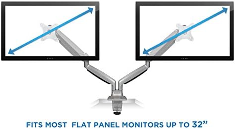 Mount-It! (MI-1772) Dual Monitor Arm Mount Desk Stand Two Articulating Gas Spring Height Adjustable Arms | Fits Up To 32" VESA 75 100 Compatible Screens | C-Clamp and Grommet Bases (Silver)
