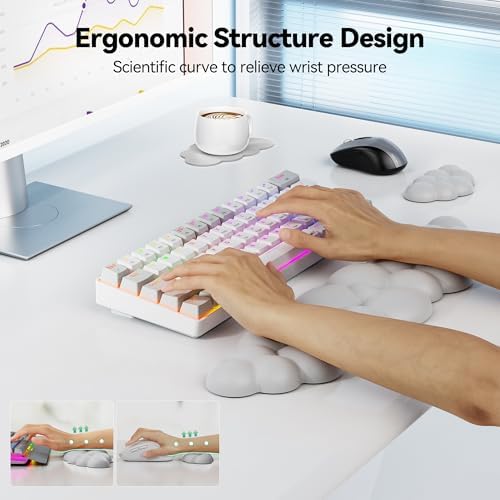 TECKNET Cloud Keyboard Wrist Rest Set, Cloud Wrist Rest with Non-Slip Base, PU Leather Wrist Pad for Keyboard with Ergonomic Memory Foam for Computer Laptop Office Gaming and Pain Relief, Grey