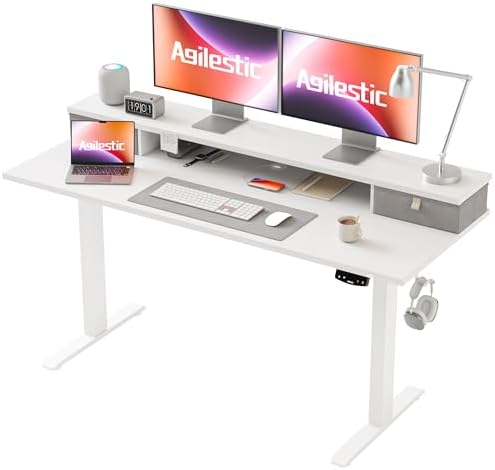 Agilestic 55 * 24 Inch Electric Standing Desk with Drawers, White