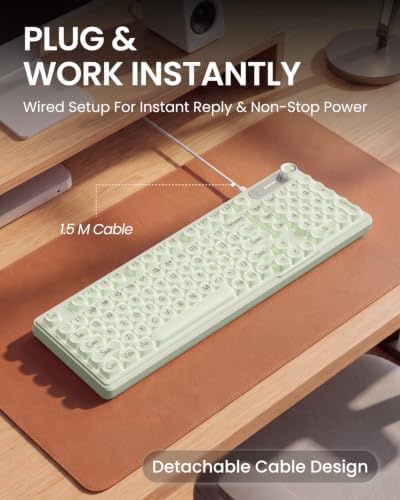 EWEADN Wired Creamy Keyboard with Number Pad, Media Knob, RGB Backlit-Green