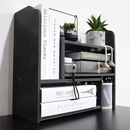 YGYQZ Adjustable Desktop Shelf Organizer, 3-Tier Desk Shelf, Black