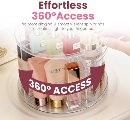 Masirs 360 Rotating Makeup Organizer Countertop, Adjustable Shelf, Clear