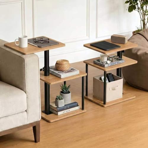 Faesun Swivel Side Table for Couch Arm, Adjustable C End Table for Recliner or Bed, Tv Trays with Storage Shelf for Small Spaces Small Nightstand Table for Living Room, Bedroom，2pc