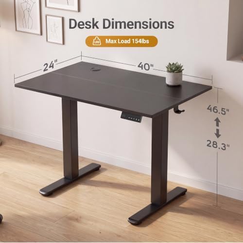 Claiks Electric Standing Desk, 40x24 Inch, Black