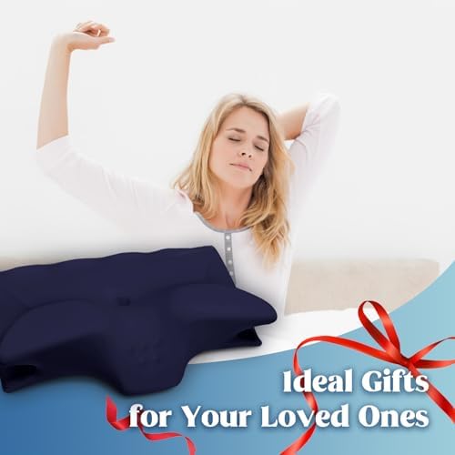 Cooling Contour Memory Foam Pillows Support Odorless Ergonomic Neck Pillow Adjustable Orthopedic Bed Pillow for Side Back Stomach Sleeper Cervical Pillow for Neck Pain Relief,with Pillowcase,Navy